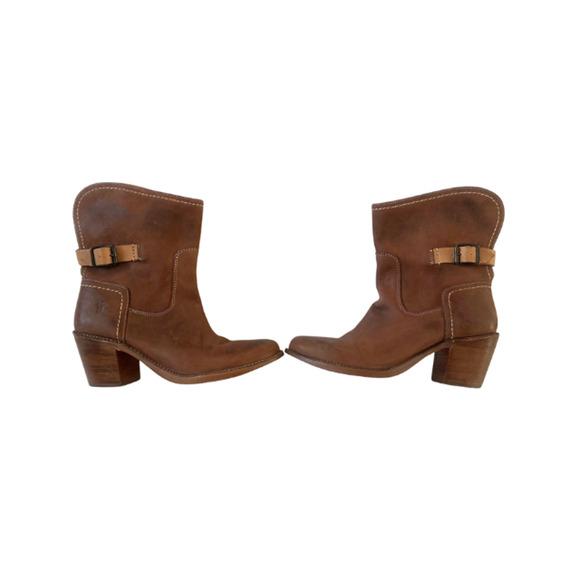 FRYE Boots Carmen Shortie 77840 Motorcycle Leather Brown Women's Size 8B - Picture 4 of 8